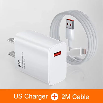 Total 67W USB GaN Charger Fast Charging Wall Phone Adapter 6A USB to TypeC Cable Quick Charge 3.0 Plug For iPhone Samsung Xiaomi