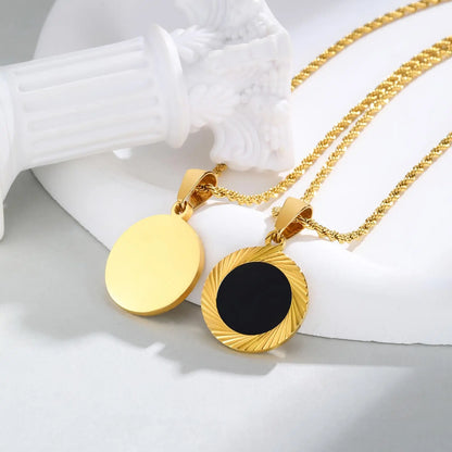 Punk Round Necklace for Men Boys,Embossing Radiation Sunburst Stainless Steel Necklace,Birthday Father Jewelry Gift