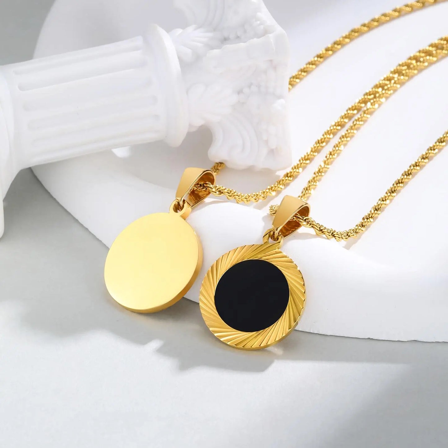Punk Round Necklace for Men Boys,Embossing Radiation Sunburst Stainless Steel Necklace,Birthday Father Jewelry Gift