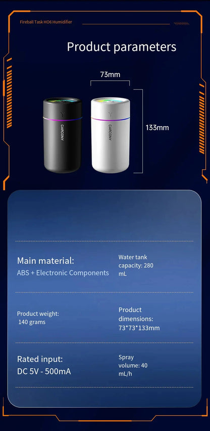 280ML Air Humidifier Large Fog Volume Colorful Atmosphere Light Silent Aroma Diffuser Essential Oils Aromatherapy for Home Car