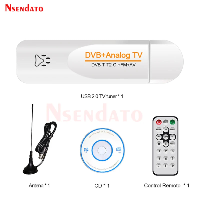 Digital DVB t2 PVR Analog USB TV stick Tuner Dongle PAL/NTSC/SECAM with antenna Remote HDTV Receiver for DVB-T2/DVB-C/FM/DVB/AV