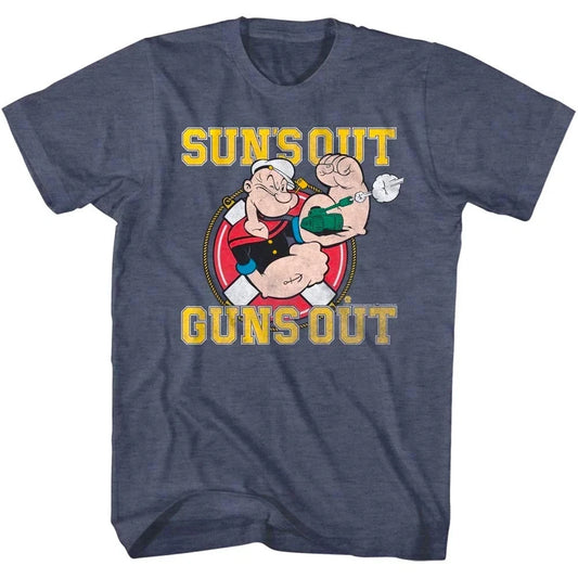 Popeye The Sailorman Suns Out Guns Out Tank Muscles Men's T Shirt  Casual Short Sleeve Cartoon Character Printed Round Neck
