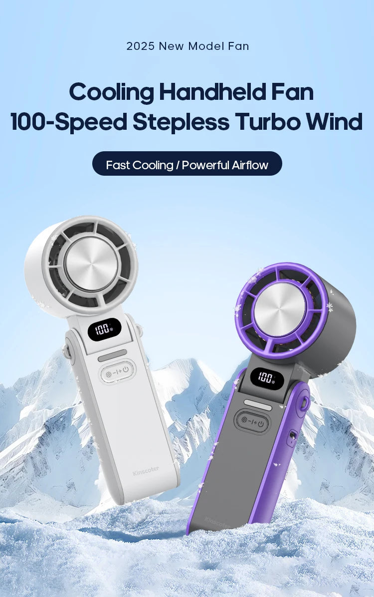KINSCOTER Outdoor Foldable Portable Handheld Fan Mini Cooling Rechargeable 3600mAh 100-level Free Control High Speed Turbo Fan