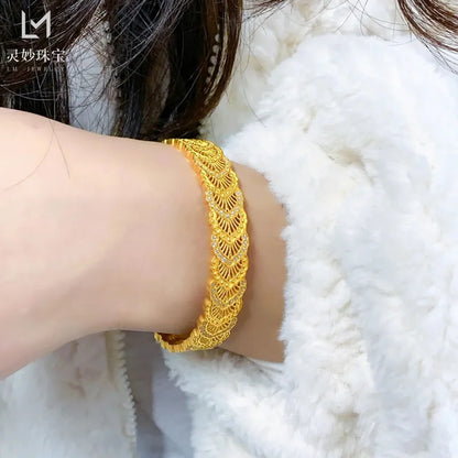 9999 24K real gold phoenix feather silk hollow bracelet wide-face open buckle to send girlfriend gifts to mother on Mother's Day
