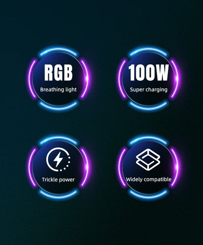 RGB Fast Charging Cable 120W 6A USB Type C Charge Cable with RGB Ambient Light