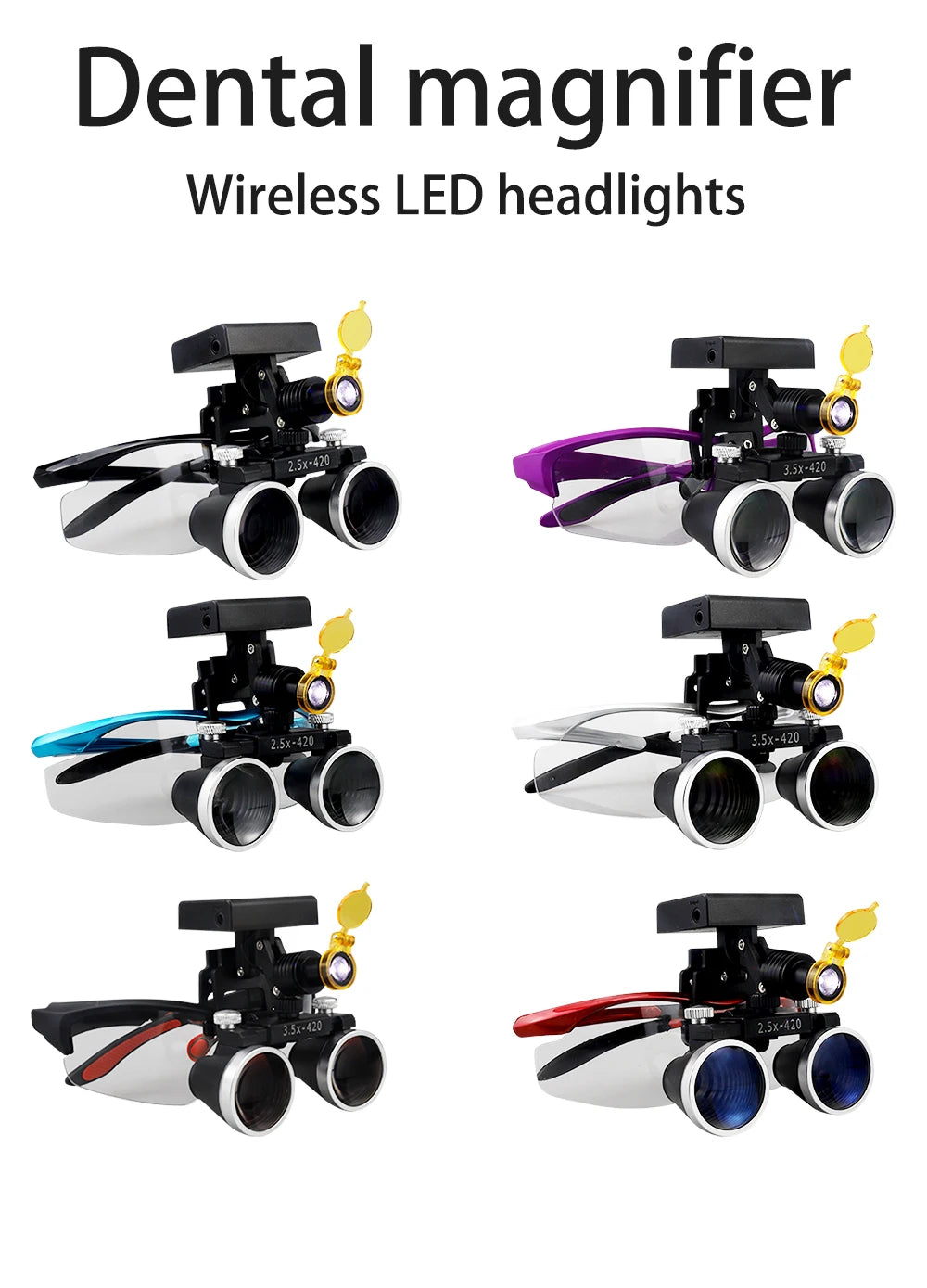 2.5X/3.5X 420mm Dental Loupe Magnifier Binocular Magnifier Surgery Surgical Operation Loupe with Spotlight Head Light 5W LED