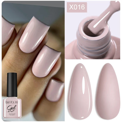 LILYCUTE Nude Crystal Rubber Base Gel Nail Polish Natural Color Semi Permanent UV Gel Soak Off Self Leveling Nail Gel Varnishes