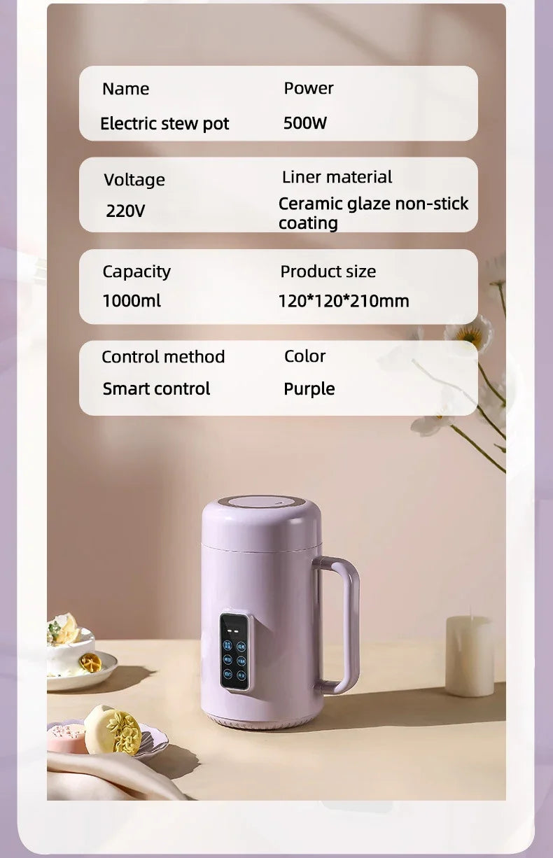 220V /110V Fully Automatic Mini Stew Pot Porridge Pot Household Electric Stew Pot Ceramic BB Soup Porridge Cooker EU/US Plug