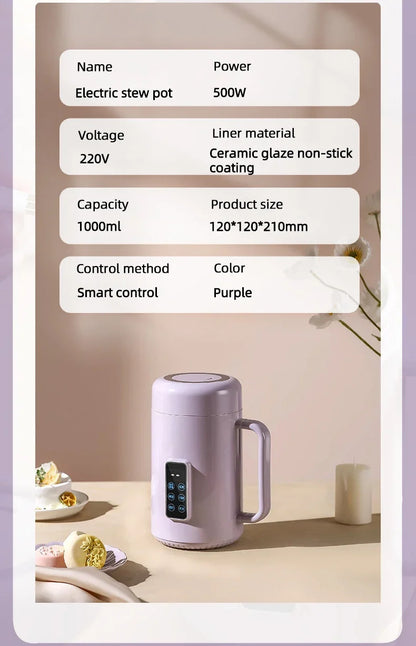 220V /110V Fully Automatic Mini Stew Pot Porridge Pot Household Electric Stew Pot Ceramic BB Soup Porridge Cooker EU/US Plug
