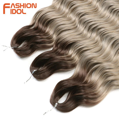 FASHION IDOL 24Inch Crochet Hair Synthetic Water Wave Braiding Hair Extensions Ombre Rainbow color Fake Hair Deep Wave Curl Hair