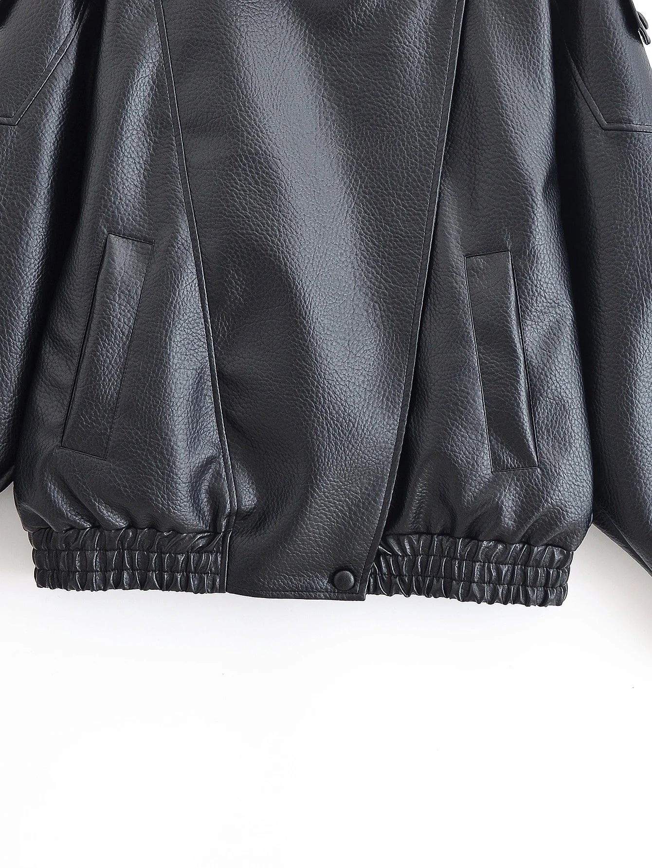 HH Autumn Faux Leather Jacket For Women Casual Solid Long Sleeve Zipper Pu Leather Coats New Fashion Female Streetwear