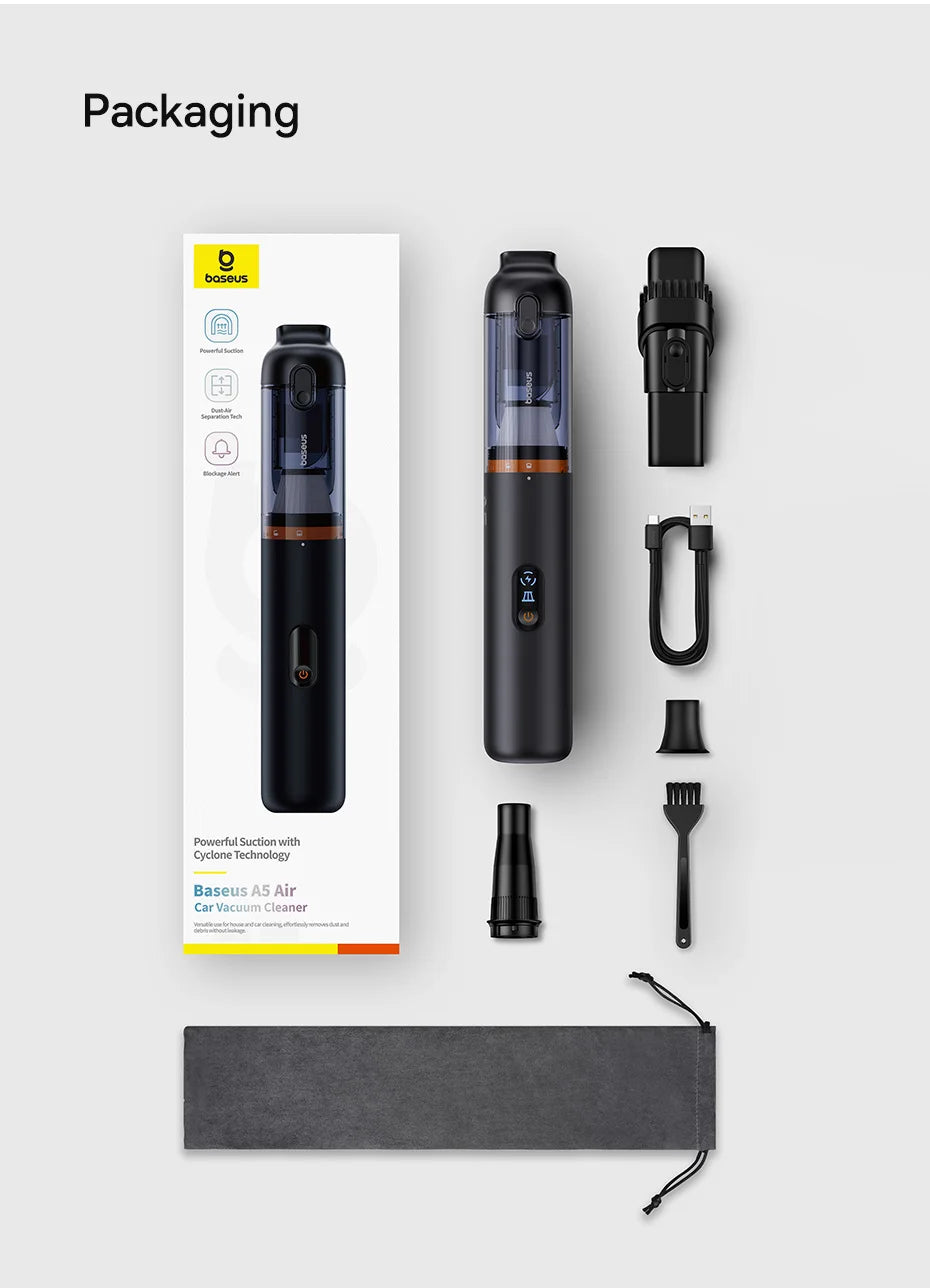 Baseus A5 Air Car Vacuum Cleaner 2-in-1 Powerful Wireless Cleaner Strong Suction Handheld Car Cleaning Portable Home Appliance