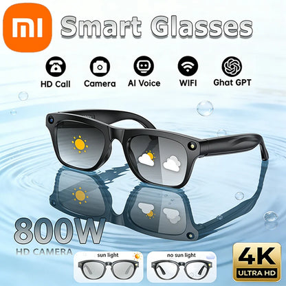 Xiaomi 4K AI Camera Glasses 800MP Multifunctional Photochromic Smart Glasses Bluetooth Calling Photo Video Music Translation New