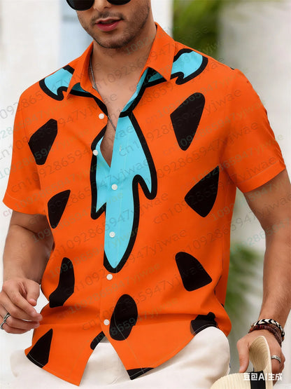 The Flintstones Tie Geometric Graphic Shirt Fashion Hawaiian Shirts Button Shirt Summer Streetwear Fashion Men Clothes T-shirt