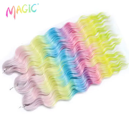 Anna Synthetic Hair 24 Inch Water Wave Braiding Hair Extensions Ombre Blonde Deep Wave Afro Curl Twist Crochet Hair for Women