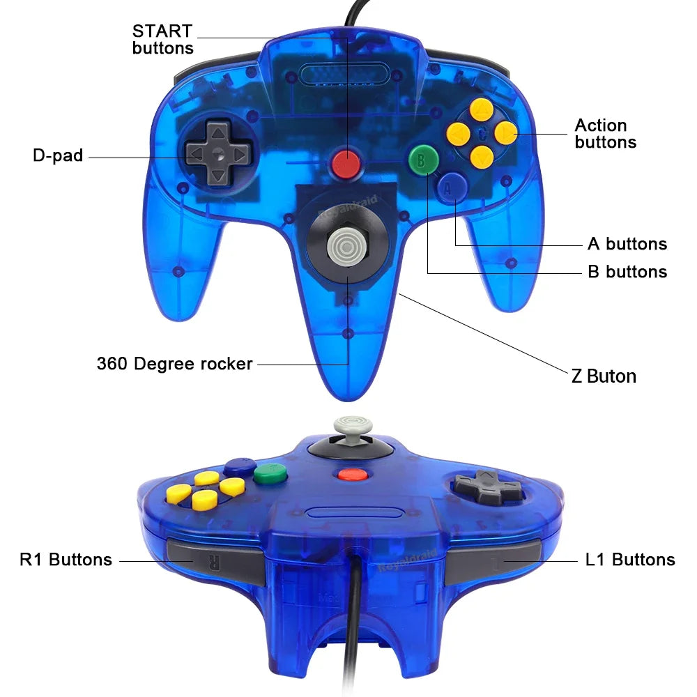 2PCS/Pair For N64 Controller Classic Wired Remote Control Gamepad Gaming Joystick Retro Video Game Joypad for N64 Console Access