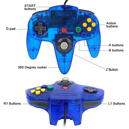2PCS/Pair For N64 Controller Classic Wired Remote Control Gamepad Gaming Joystick Retro Video Game Joypad for N64 Console Access