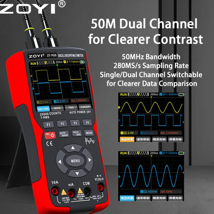 OYI ZT703S 3in1 Digital Multimeter 50MHz Bandwidth 280MS Rate PC Waveform Data Storage Dual Oscilloscope Signal Generator