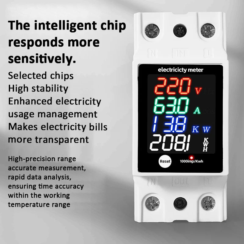 ZS-6035VAKW Digital Energy Meter Din Rail Electricity Usage Monitor AC30-400V Voltmeter Ammeter Watt Kwh Frequency Power Meter
