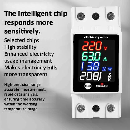ZS-6035VAKW Digital Energy Meter Din Rail Electricity Usage Monitor AC30-400V Voltmeter Ammeter Watt Kwh Frequency Power Meter