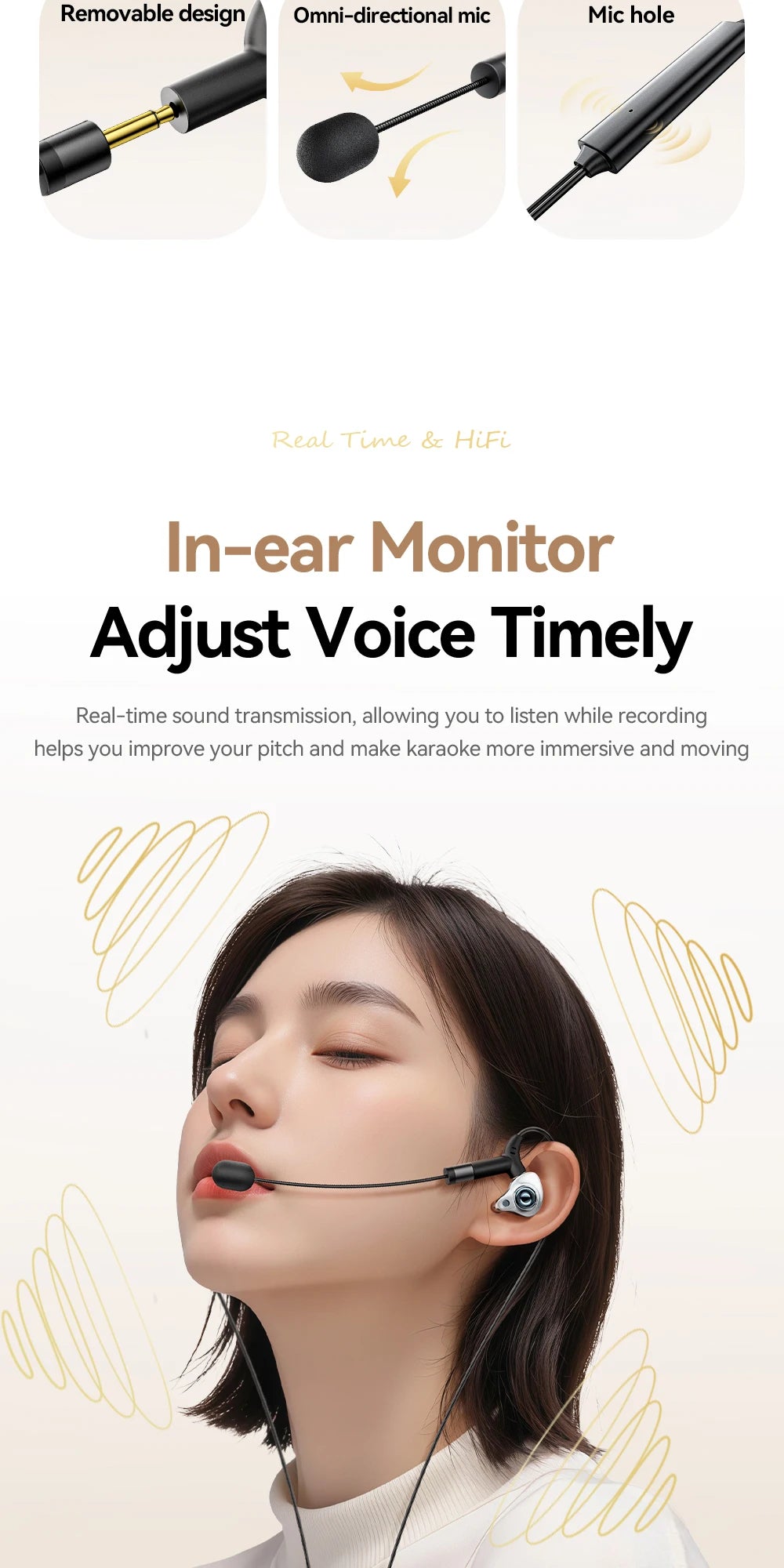 Essager Type-C Karaoke Earphones With Built-in Sound Card HiFi Stereo Music Wired Earbud Headset With Mic for Singing/Live/Game