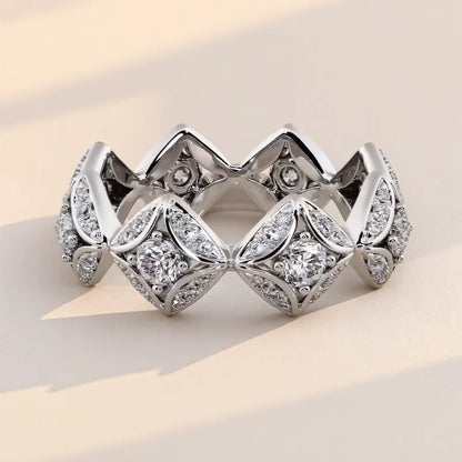 Geometric White Zircon Round Stone Rings For Women Silver Color Engagement Pormise Band Bridal Wedding Jewelry Mother's Day Gift