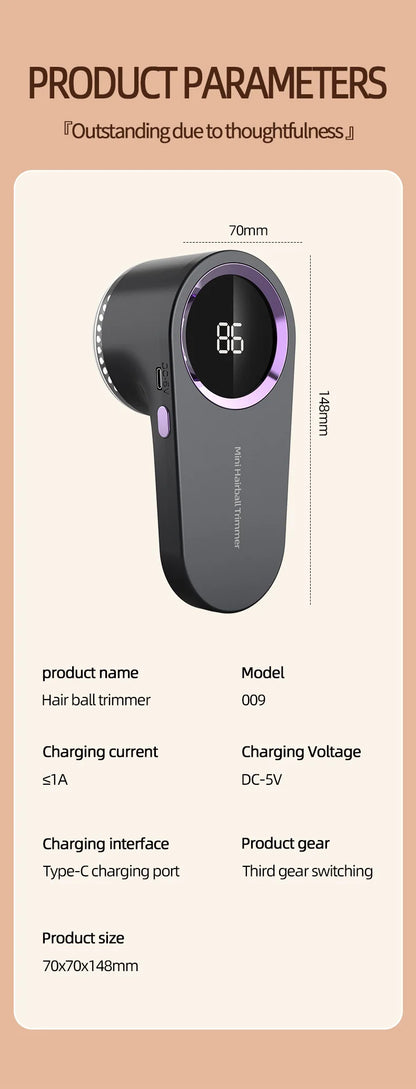 Clothing Hair Dehairing Device LED Portable Digital Electric Particle Hair Dehairing Device USB Rechargeable Felting Removal Dev