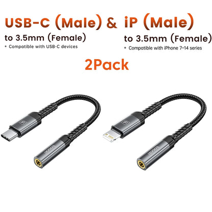 Toocki iP/USB Type C to 3.5mm Jack HiFi Audio Dongle Cable Adapter Male to Female Headphone AUX Converter for Xiaomi POCO iPhone