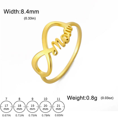 COOLTIME MOM Letters Infinite Love Symbol Ring Mum Women Stainless Steel Finger Ring Fashion Jewelry Mother's Day Gift Wholesale