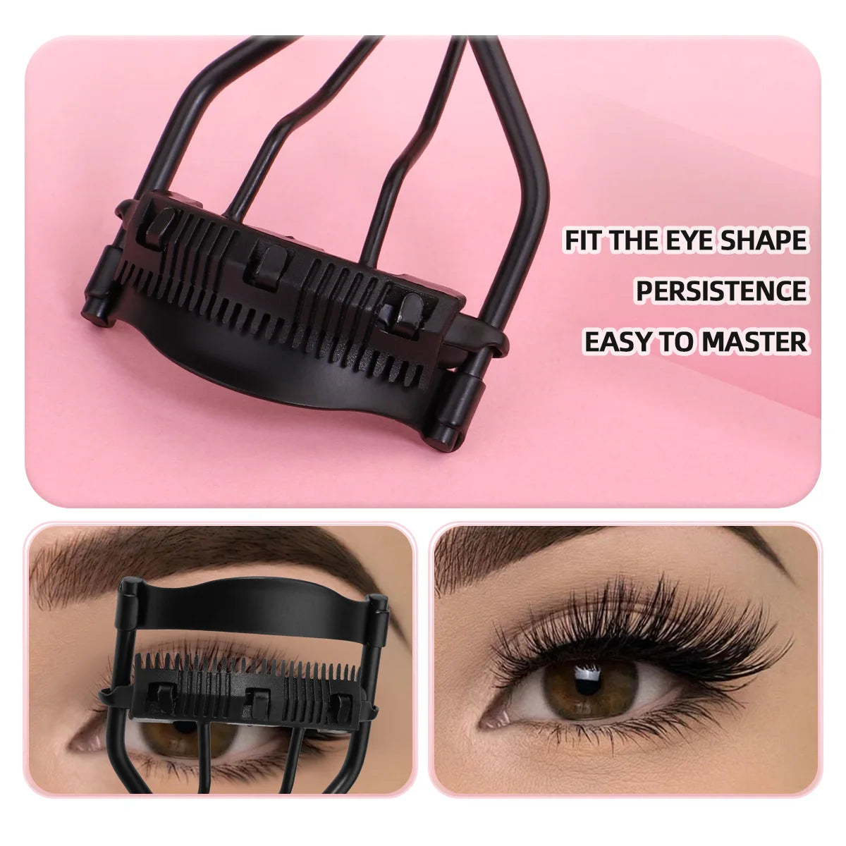 1 portable eyelash curler with 5 silicone pads, stainless steel eyelash curler, permanently shaping big eyes.