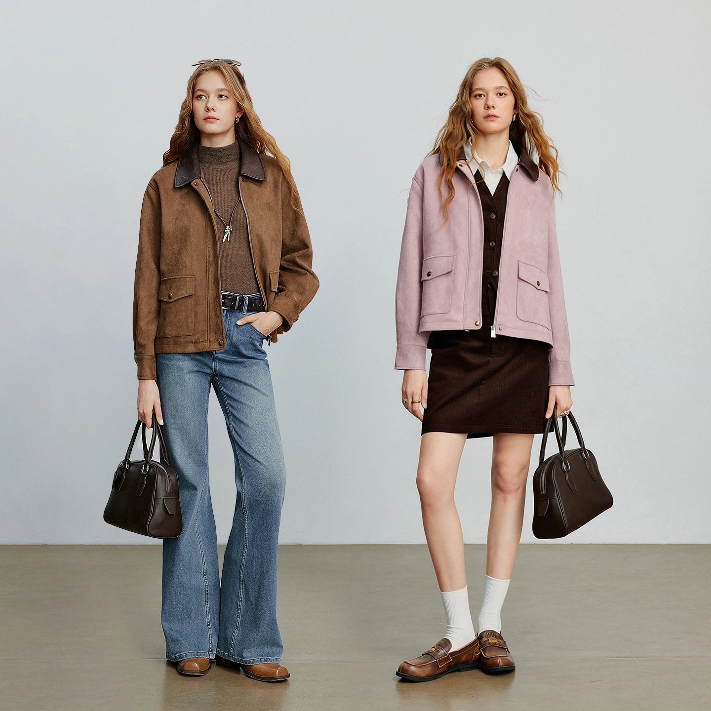 TOYOUTH Women Jacket coat 2025 Autumn New Vingtage Barn Style Suede Leather Patchwork Collar Jacket Brown