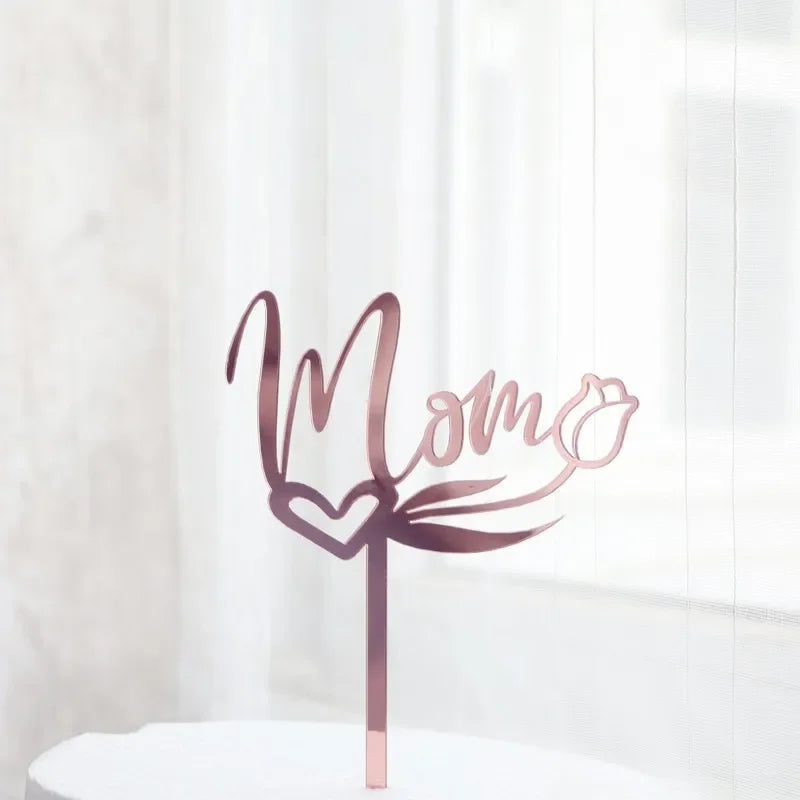 New Happy Mother's Day Birthday Cake Topper Gold High-grade Acrylic MOM Party Cake Toppers Mother's Day Gifts Dessert Decoration