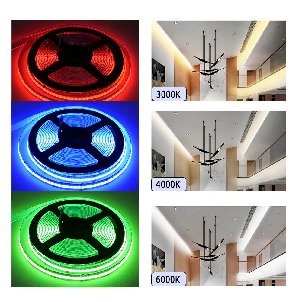 5M 10M 20M COB RGBW RGBWW LED Strip 24V Flexible Color Changing Dimmable Room Liner Light Home Decor 2.4G RF Remote Control Kit