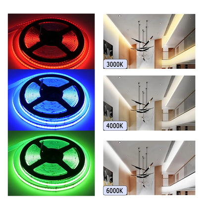 5M 10M 20M COB RGBW RGBWW LED Strip 24V Flexible Color Changing Dimmable Room Liner Light Home Decor 2.4G RF Remote Control Kit