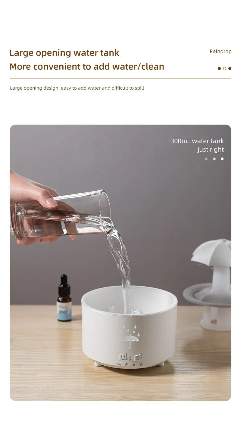 New Creative Rotating Raindrop Aromatherapy Machine Rain Cloud Humidifier Heavy Fog Quantity Colorful Moving Head Humidifier
