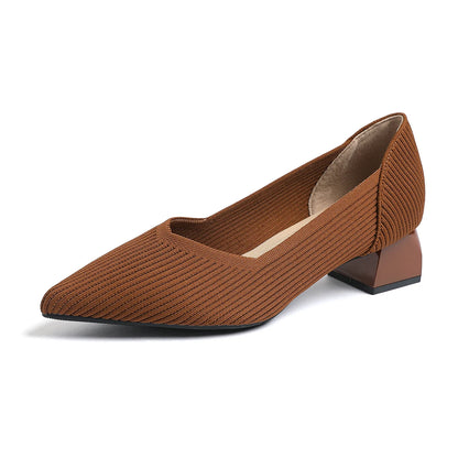 2025 New Women's High Heels Large 42/43 Fashion Pointed Anti slip Rubber Bottom Knitted Breathable Shoes