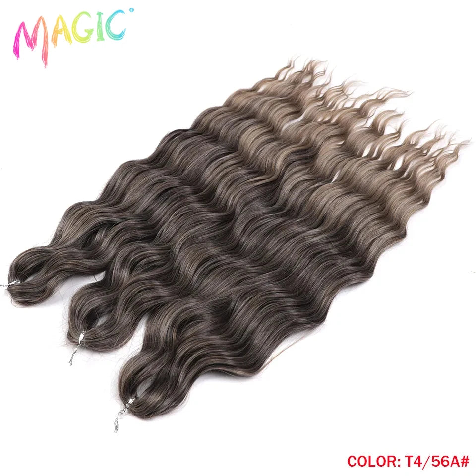 Anna Synthetic Hair 24 Inch Water Wave Braiding Hair Extensions Ombre Blonde Deep Wave Afro Curl Twist Crochet Hair for Women