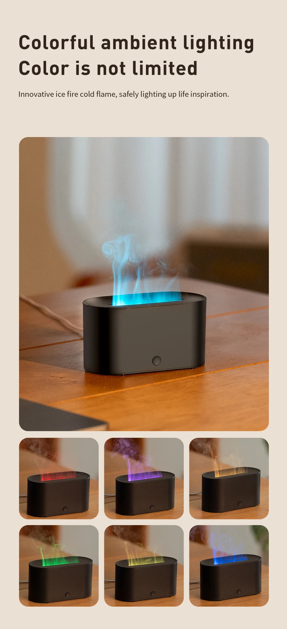 160ml Flame Diffuser Humidifier 7 Colors Light Changing Essential Oil Diffusers Aromatherapy Diffusers for Home Office Bedroom