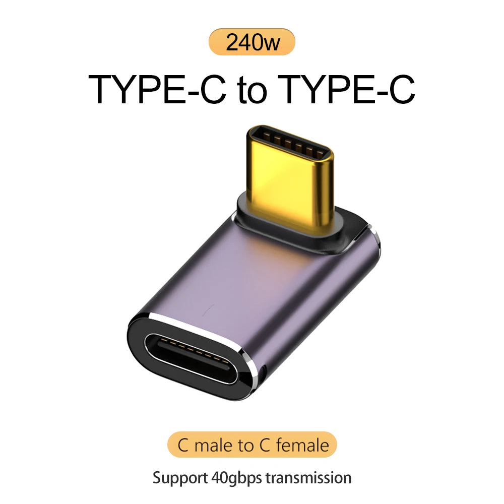 5A Type-C OTG Adapter 240W Fast Charging Data Converter USB4.0 40Gbps Support 8K 60Hz USB C 90/180 Degree Elbow Adapter