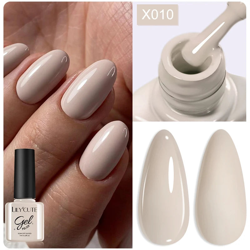 LILYCUTE Nude Crystal Rubber Base Gel Nail Polish Natural Color Semi Permanent UV Gel Soak Off Self Leveling Nail Gel Varnishes