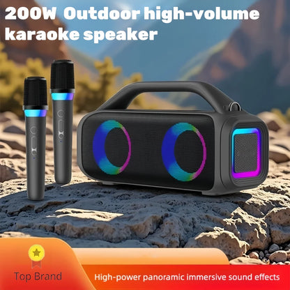 Karaoke Machine for Adults, Portable Bluetooth Speaker with 2 Wireless Microphones, Portable PA System with Disco Lights