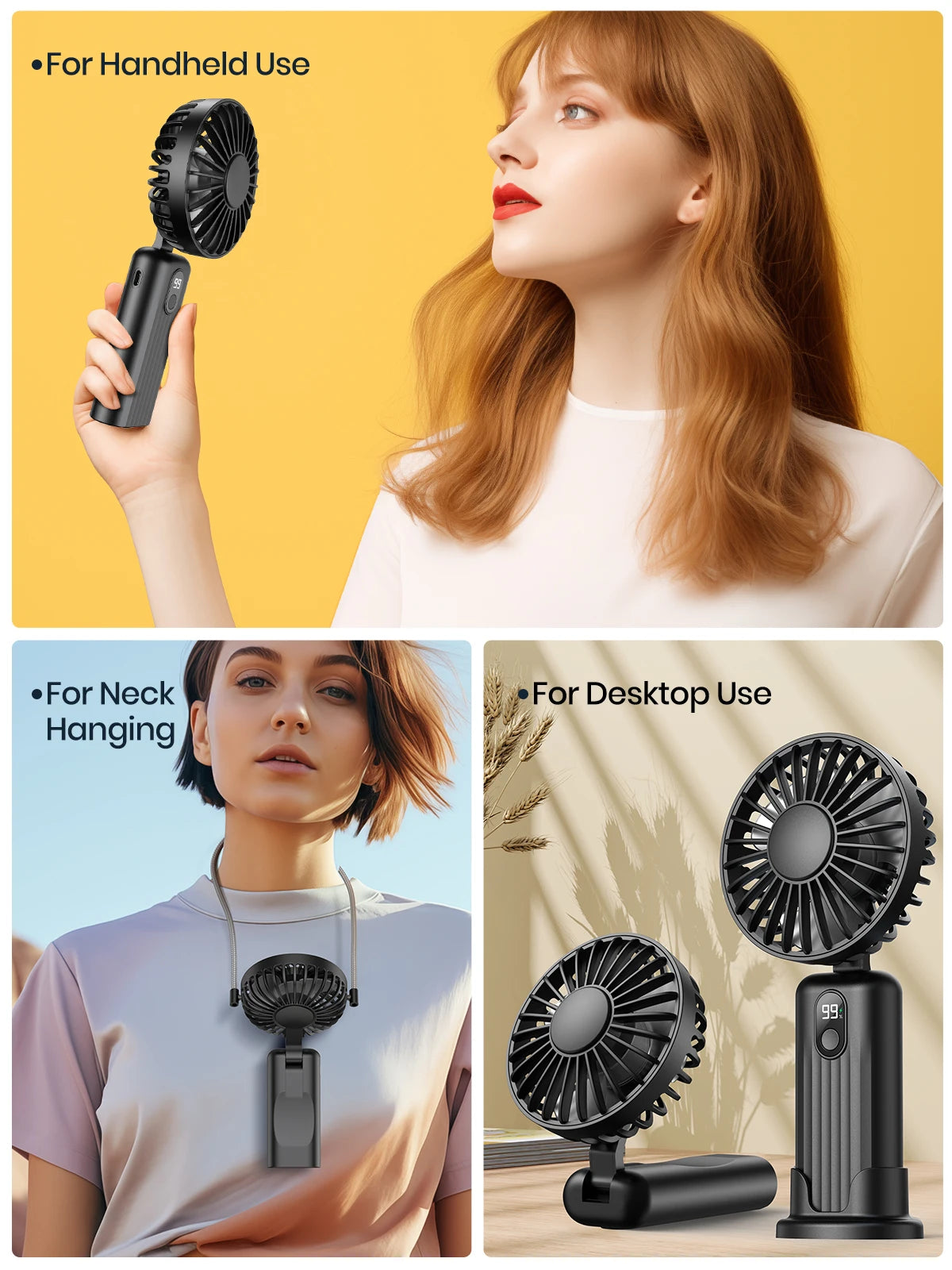 TOPK 5000mah Mini Portable Fan, USB Desk Electric Fan, Small Personal hand Fan with USB Rechargeable Cooling Neck Fans for Room