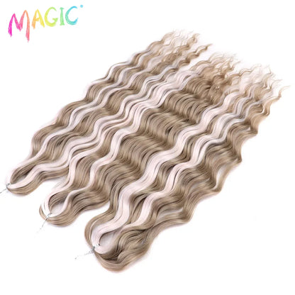 Anna Synthetic Hair 24 Inch Water Wave Braiding Hair Extensions Ombre Blonde Deep Wave Afro Curl Twist Crochet Hair for Women