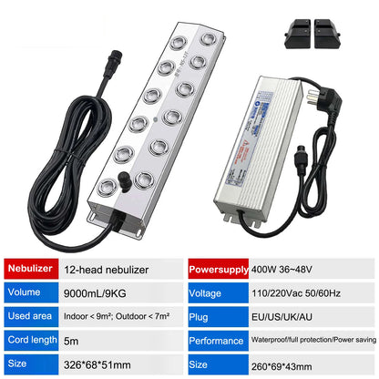 6/8/10/12 Head Atomizer Ultrasonic nebulizer Industrial Humidifier Mist Maker DC45V Powersupply Landscape Garden Fogger Buoy