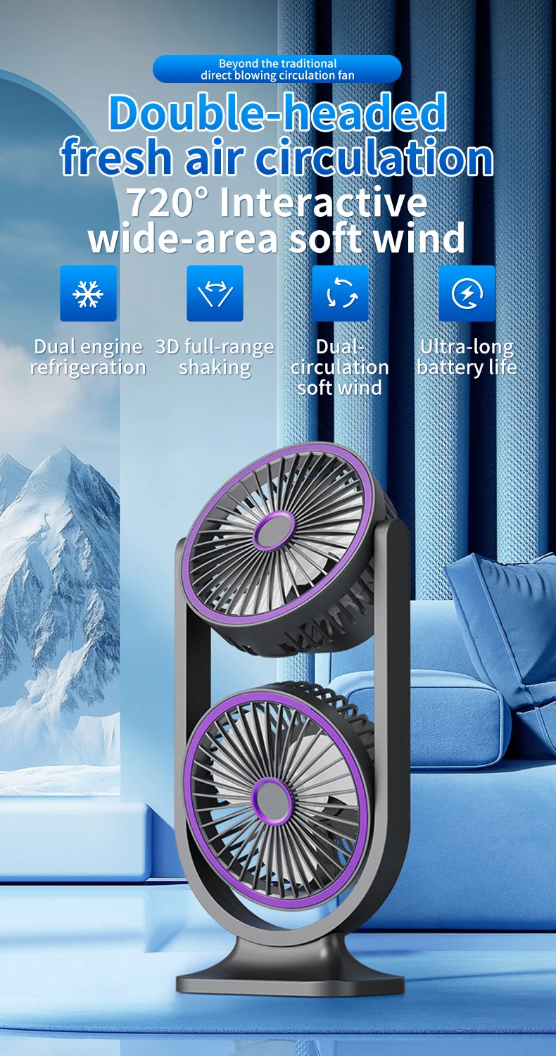 TINSOL 2026 New Dual-Head Desktop Fan, High-Power Air Circulation Fan, Office and Dormitory Double-Layer Fan