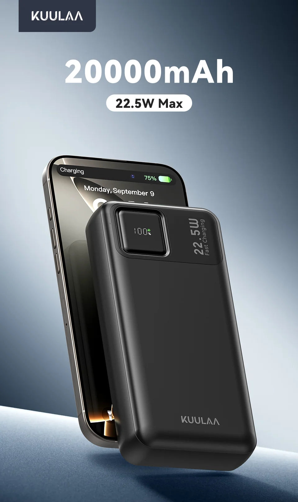 KUULAA 20000mAh Power Bank Portable External Battery 22.5W Fast Charging Portable Charger For iPhone xiaomi redmi poco Powerbank