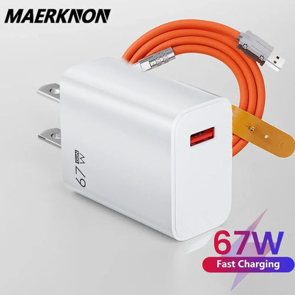 Total 67W USB GaN Charger Fast Charging Wall Phone Adapter 6A USB to TypeC Cable Quick Charge 3.0 Plug For iPhone Samsung Xiaomi