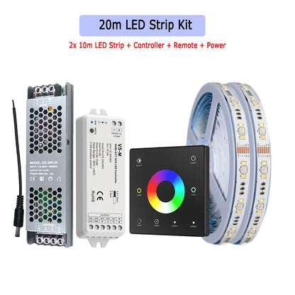 5m 10m 20m RGB+CCT LED Strip 24V 5050 Colorful+Dual White Flexible Dimmable Room Decor Party Light 2.4G RF Touch Panel Remote