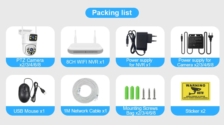 Smar WiFi Security Camera System 6MP Dual Lens Wireless IP Camera Kit With Two-Way Audio 8CH NVR