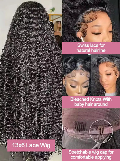 40 46 Inch 13x4 13x6 HD Deep Wave Lace Frontal Wig Brazilian Loose Water Curly Lace Front Human Hair Wigs For Women 300% Density